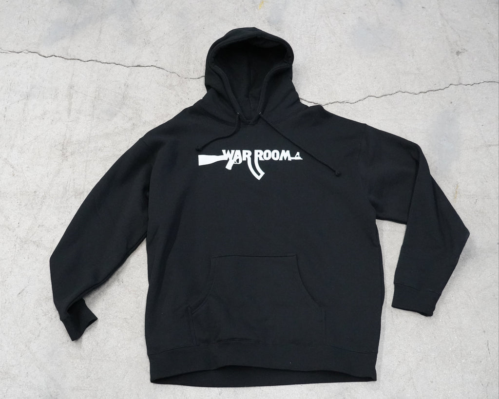 Black hoodie with 'War Room' logo displayed prominenetly on the chest.